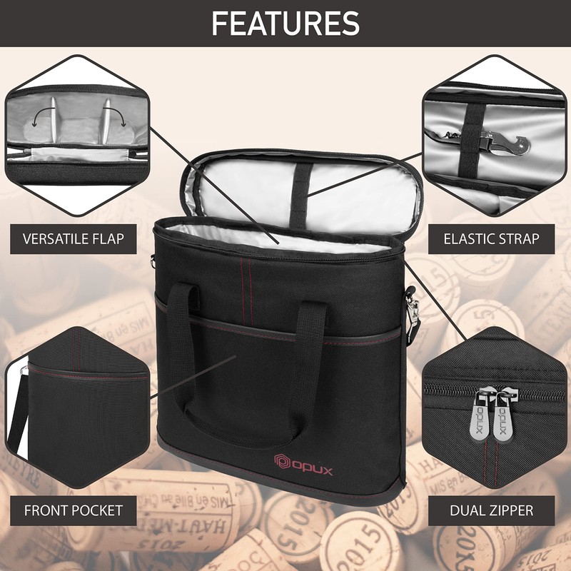 OPUX 3 Bottle Wine Carrier Tote, Insulated Leakproof Wine Cooler