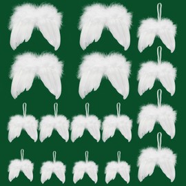 Pack of 16 White Christmas Feathers, 4 Sizes, Christmas Tree Decorations, White Feathers, Christmas Tree Angel Ornaments, Small Angel Wings for Crafts Decoration, DIY for Christmas Tree