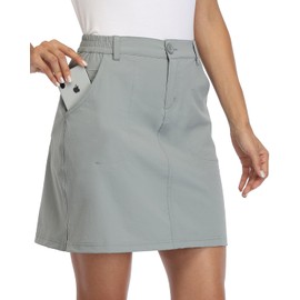 Willit Faldas Casuales de Golf para Mujer, UPF 50+, de Secado rápido, Bolsillos con Cierre para Exteriores, Senderismo, Gris, Talla XXL