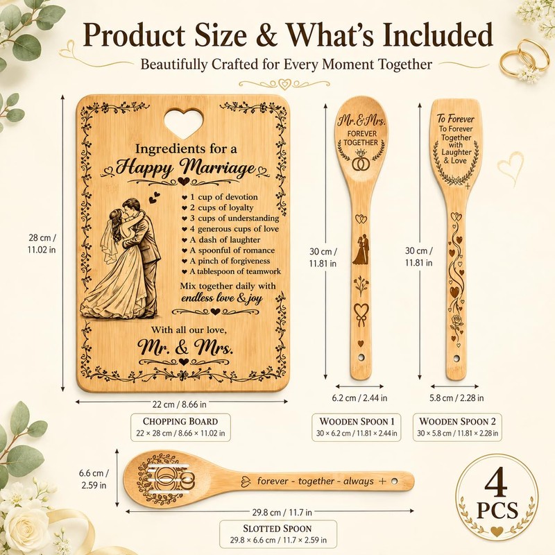 4 Piece Wedding Gifts, Kitchen Set for Couples, Mr and
