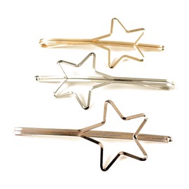 set of 3 gold silver rose gold star bobby outline bobbi pins clip barrette hairpins