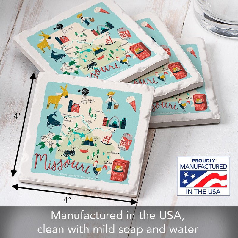 Thirstystone Missouri Home 4-Pack Absorbent Stone Coasters with Protective Cork