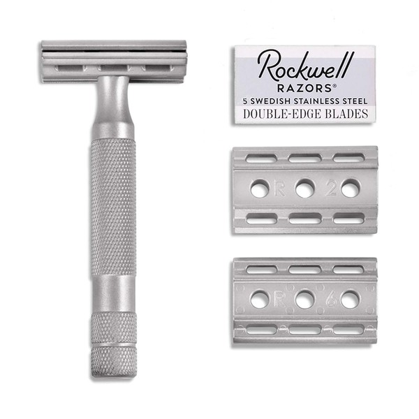 Rockwell Razors 6S Stainless Steel Adjustable Double Edge Safety Razor + 5 Swedish Stainless Steel Razor Blades