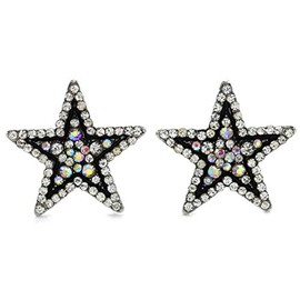 Sparkling Royal White Star Stud Post Earrings Clear Rhinestones Fashion Jewelry (Clear)