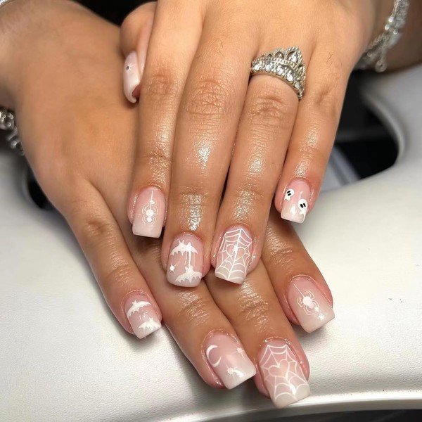 ONPRESS 24Pcs Halloween Press on Nails Short Square Fake Nails