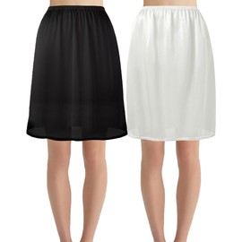 Hanpceirs Pack of 2 Women's Petticoat Underskirts for Women Half Briefs for Under Dresses Satin Skirt Extenders 50 cm, Black+white