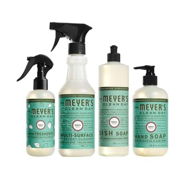 Mrs. MEYER'S Clean Day Basil Scent Variety, 1 Room Freshener 8 OZ, 1 Liquid Dish Soap 16 OZ, 1 Liquid Hand Soap 12.5 OZ, 1 Multi-surface Cleaner 16 OZ, Basil, 1 CT