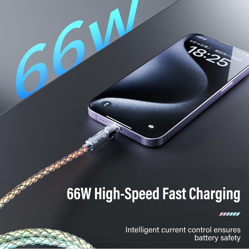 LED Light Up USB C Charging Cables 2Pack 5ft Rotating