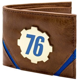 Fallout 76 Gold Metal Badge Vault-Tec Cog Emblem Bi-Fold Wallet ID & Card Holder, Brown, Brown, One Size, One Size, Brown, Taille Unique, One Size