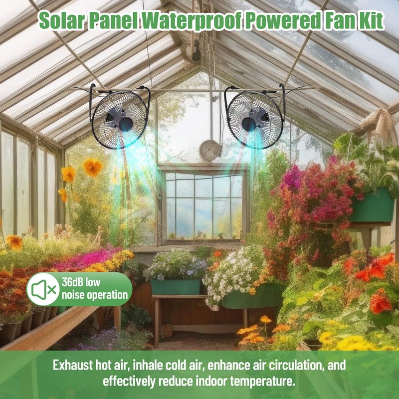 Tujoe 20w Solar Panel 8 Inch Fan, High Velocity Portable