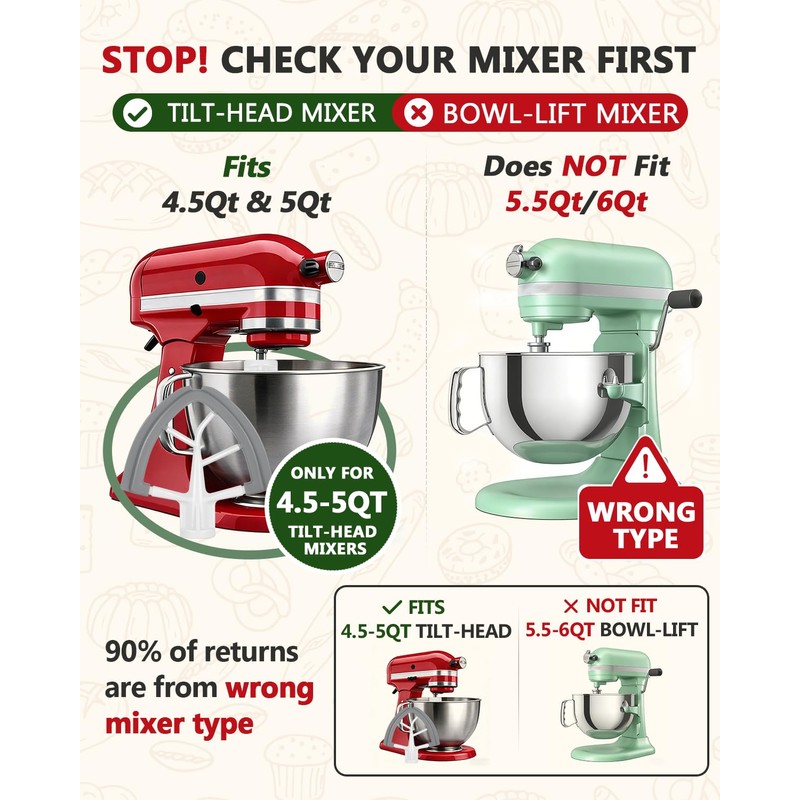 Flex Edge Beater Paddle for KitchenAid 4.5-5QT Tilt-Head Stand Mixer