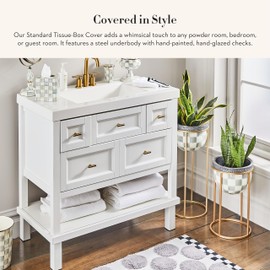 MACKENZIE-CHILDS Tissue-Box Cover, Tissue Holder for Home Decor, Gray-and-White Sterling Check, Rectangle