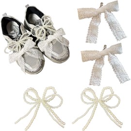 Lospfo Pearls Bow knot Shoe Charms for Sneakers Shoe Lace Charms Decorations Elegant Pearl Beaded Chain for Women Cute DIY Shoe Accessories for Wedding Gift (white)