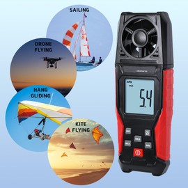 Digital Anemometer Wind Speed Meter (0.3-30 m/s) Air Velocity & Temperature Measurement m/s | km/h | ft/m | Mile/h | Knots with Backlight Display, Data Hold, Max/Min Functions