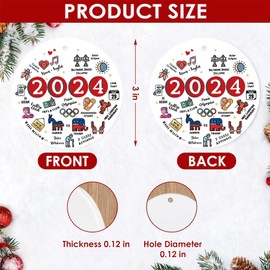 HENKNJAR 2024 Snowman Ornaments Round Ceramic Ornament Christmas Keepsake Decor for Christmas Tree Winter Holiday Xmas Gift for Women Men Hanging Ornament