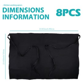 BORDEAG Waiter's Apron, Pack of 8, 55 x 86 cm, Black Waist Apron with 3 Pockets, Waist Apron, Black, Waiter Apron, Short Kitchen Apron for Cafe, Restaurant, Kitchen, Bar, Waiter, Baker, black