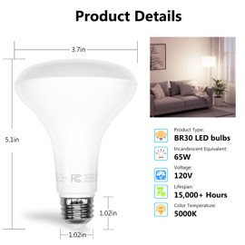 dalattin 12 Pack BR30 Led Bulbs 65W Equivalent, Dimmable Indoor Flood Lights Bulb, E26 Base, 5000K Daylight White, 9W, 800 LM, Recessed Lighting Bulb for Ceiling, Recessed Can, Living Room and Kitchen