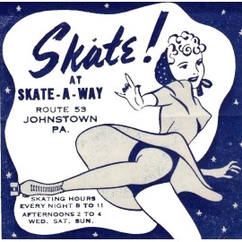 Skate A Way Johnstown PA Approx 1-3/4" L x 1-3/4" H on 2" x 2" sticker Blue