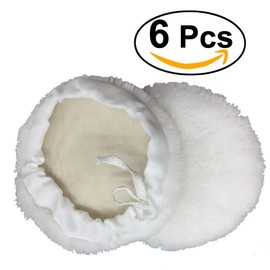 Voarge 6 Pieces Polishing Fur 180 mm Pad Polishing Hood Polishing Set for Polishing Machine, Wool Hood Polishing Pad Wool Pad Polishing Fur Wool Buffer Polishing Hoods Lambskin for Car Polishing