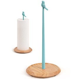 Wooden Paper Towel Holder countertop, Stylish Bird Shaped,Solid Wood Base&Iron Top, with Non-Slip Mat, Stable&Durable,Paper Towel Holder Farmhouse Style to Elevate Your Kitchen's Décor (Blue)