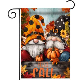 Morigins Harvest Fall Gnome Garden Flag Autumn Polka Dots Pumpkin Maple Leaves Sunflower Thanksgiving Farmhouse Outdoor Home Decoration 12.5×18 inch