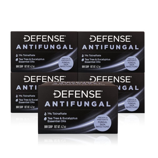 Defense Antifungal Medicated Bar Soap 5-Pack | Intensive Fungus Treatment for Athlete's Foot, Ringworm, Jock Itch and Skin Fungal Infections (Five Bars, No Case)
