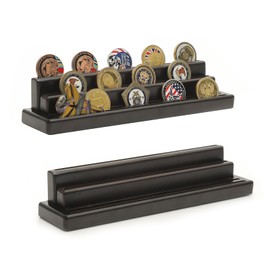 Gzsekken Display Coin Holder - 4 Rows Challenge Coin Display Set of 2,Wooden Challenge Coin Stand(Coins Not Included) - Coin Display Cases Military Coin Display Stand