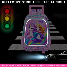 KLFVB Girls Backpack with Wheels, 3PCS Kids Roller Bookbag with Lunch Bag, Wheeled School Bag for Children - Mermaid Unicorn