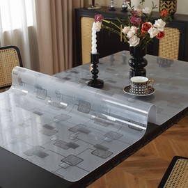 OstepDecor Geometric Table Protector 42 x 90 Inch 1.5mm Thick Plastic Table Cover Rectangle Dining Table Top Protector Tablecloth Protector PVC Table Pad Mat for Kitchen, Wooden Table & Hardwood Floor