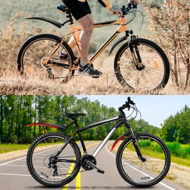 R2Depot Bike Mudguard Set with 8M DIY Reflective Tape, 2 Parts-Universal Full Cover Thicken Widen Bicycle Fender Set, Front/Rear Mud Guards Fit for 20"/22"/24"/26" MTB Mountain Road Bike(Black Gray)