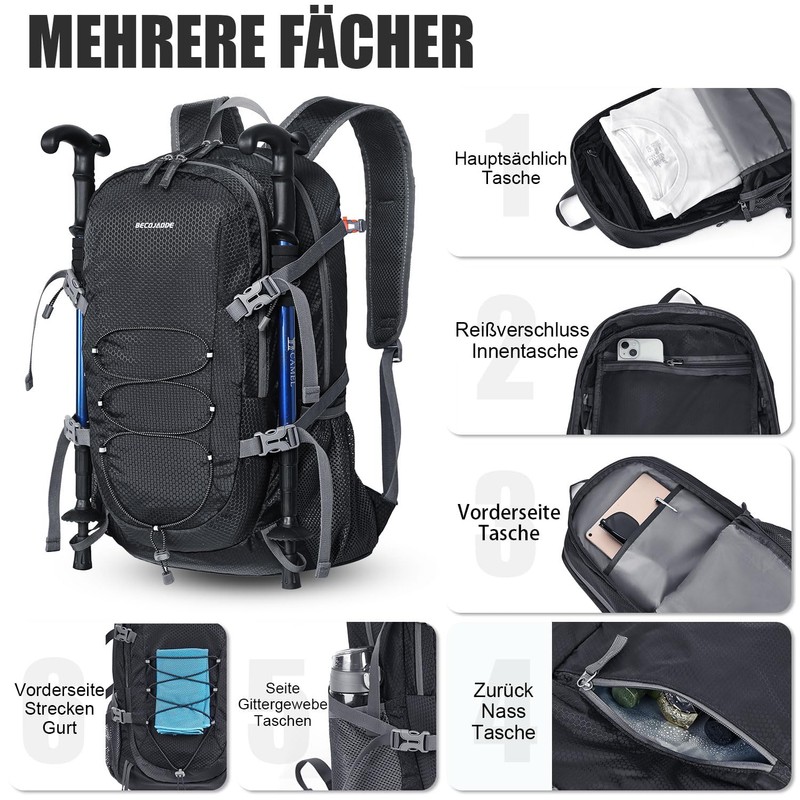 BECOJADDE Hiking Backpack Men Women 40L Ultralight Foldable Backpack Waterproof