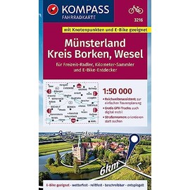 KOMPASS Fahrradkarte 3216 Münsterland, Kreis Borken, Wesel mit Knotenpunkten 1:50.000: reiß- und wetterfest
