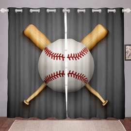 Sports Baseball Room Darkening Curtain 3D Baseball Bat Printed Blackout Curtain for Bedroom for Kids Boys Teens 3D Baseball Thermal Curtain Lightweight Sports Gray,42 X 63 Inch,2 Panels