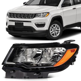 SCITOO Headlight Assembly Fit 2017-2021 for JEEP COMPASS Black Housing Amber Reflector Left Side Headlight 55112707AE