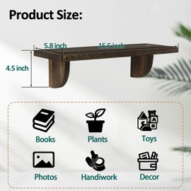 CQKEDMA Floating Shelf, 15.5 Inch Floating Shelves for Wall Set of 2, Rustic Wood Wall Mounted Vintage Decorative Shelves for Living Room, Bedroom, Bathroom, Kitchen, Home Decor, Dark Carbonized Black