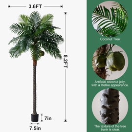 Bailikang Artificial Phoenix Palm Tree 8.2ft Tall - Fake Large Tropical Tree with Adjustable Leaves, Realistic Faux Sago Palm for Indoor Outdoor Decor, Patio, Poolside, Yard, Living Room, Office
