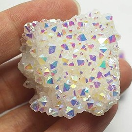 Pounique Healing Crystal Short Cluster Quartz Druzy Stone Titanium Coated AB Natural Rock Angel Aura Chakra Reiki Specimen Mineral Collection Decor Gift (Coated AB Short Cluster, 1-2 OZ.)