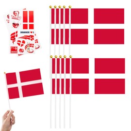 10pcs Small Denmark Flags on Sticks & 2pcs Temporary Tattoos for Oly Euro Football 2024 Party,Mini Denmark Flags on Sticks Hand Held Flags for Sports Events Celebration German Party Decorations