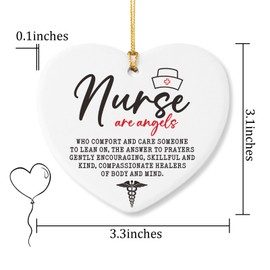 Nurse Gifts for Women Christmas Ornament Nurse are Angels Compassionate Healers of Body and Mind Rn Gifts for Nurses Ceramic Keepsake Sign Heart Plaque Ceramic Appreciation Nurses Gifts