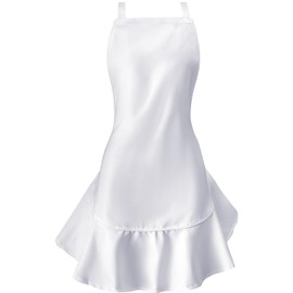 Geyoga Women's Waist Apron Cooking Apron Kitchen Waitress Apron Maid Apron Costume Apron (Solid White,Long Style)
