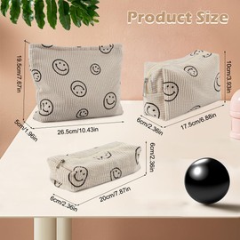 Pack of 3 Toiletry Bag, Cosmetic Bag, Smile Pattern, Multifunctional Travel Toiletry Bag for Women and Girls, Corduroy Cosmetic Bag with Smile Face, Portable Aesthetic Bag, Toiletry Bag, beige, Modern