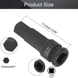 Utoolmart 1/2-Inch Drive Allen Bit Socket, 17mm Hex Socket, Cr-Mo Steel, Master Impact Hex Driver, 1pcs