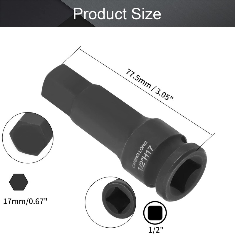 Utoolmart 1/2-Inch Drive Allen Bit Socket, 17mm Hex Socket, Cr-Mo