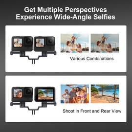 Mechrig Aluminum Dual Twin Mount Adapter for Go Pro Hero 12/11/10/9/8/7,SJCAM, DJI Osmo Action Cameras - Capture Front Back Angles, Mount Togther Camera and Light