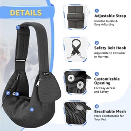 SlowTon Dog Carrier Sling - Thick Padded Adjustable Shoulder Strap Dog Carriers for Small Dogs, Puppy Carrier Purse for Pet Cat with Front Zipper Pocket Safety Belt Machine Washable (Grey Mesh S)