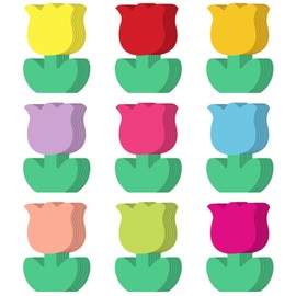 Ireer 108 Pcs Tulip Flower Cutouts Colorful Flower Paper Spring Decor Bulletin Board Cutouts Tulip Shaped Die Cut for DIY Craft Spring Easter School Party Wall Decoration