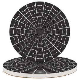 Juego de 2 posavasos de cerámica absorbentes con base de corcho para decoración del hogar, cocina, regalo, bar, mesa de centro, red de araña negra