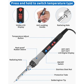 Zhufas Soldering Iron Kit, 110W LED Soldering Iron with Adjustable 180°C - 500°C with On/Off, 10g Soldering Wire