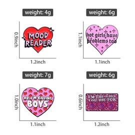 ROFARSO y2k Love Heart Enamel Lapel Pin Set Cool Girls Letter Pin, Accessory for Backpacks Clothing Bags Hats Shirts (4piccs pin set)