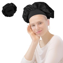 QIANCAIWANG 1 Pack Satin Bonnet, Hair Bonnet for Sleeping, Sleep Hair Cap, Silk Hair Wrap for Women, Girls, Curly Hair (Black)